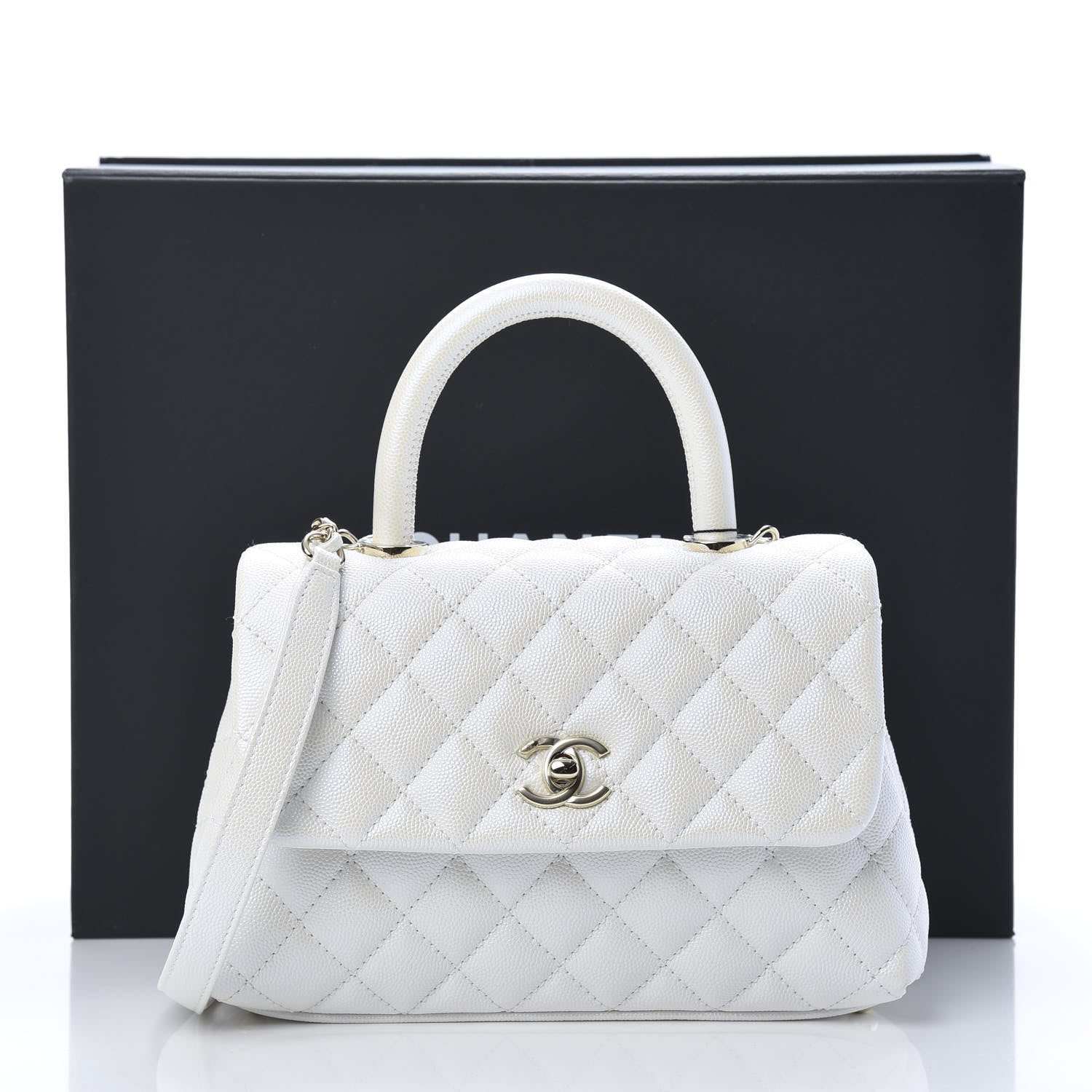 Chanel Iridescent Caviar Quilted Mini Coco Handle Flap White 11 of 11