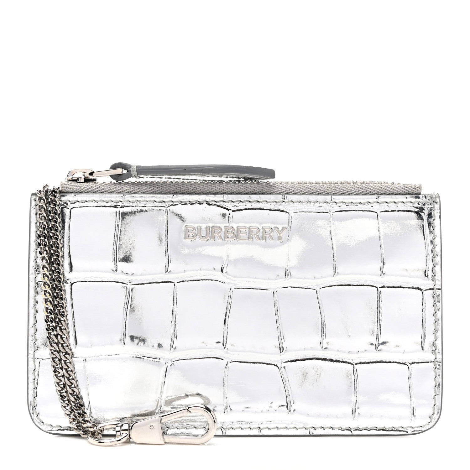 Burberry Metallic Croc Embossed Zip Around Wallet Silver 1 of 6