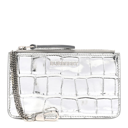 Burberry Metallic Croc Embossed Zip Around Wallet Silver 1 of 6