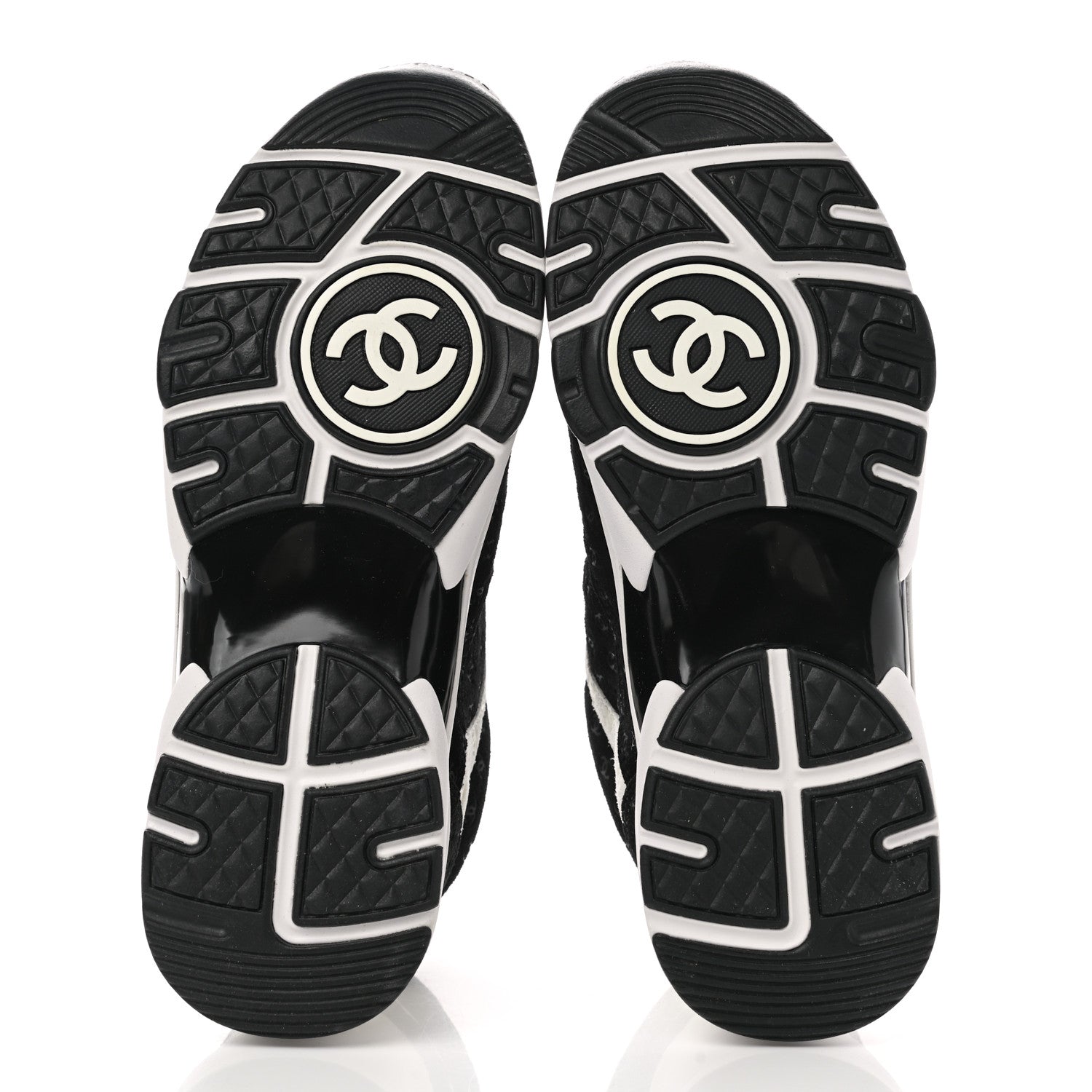 Chanel Suede Calfskin Printed CC Sneakers 36.5 Black White 5 of 8