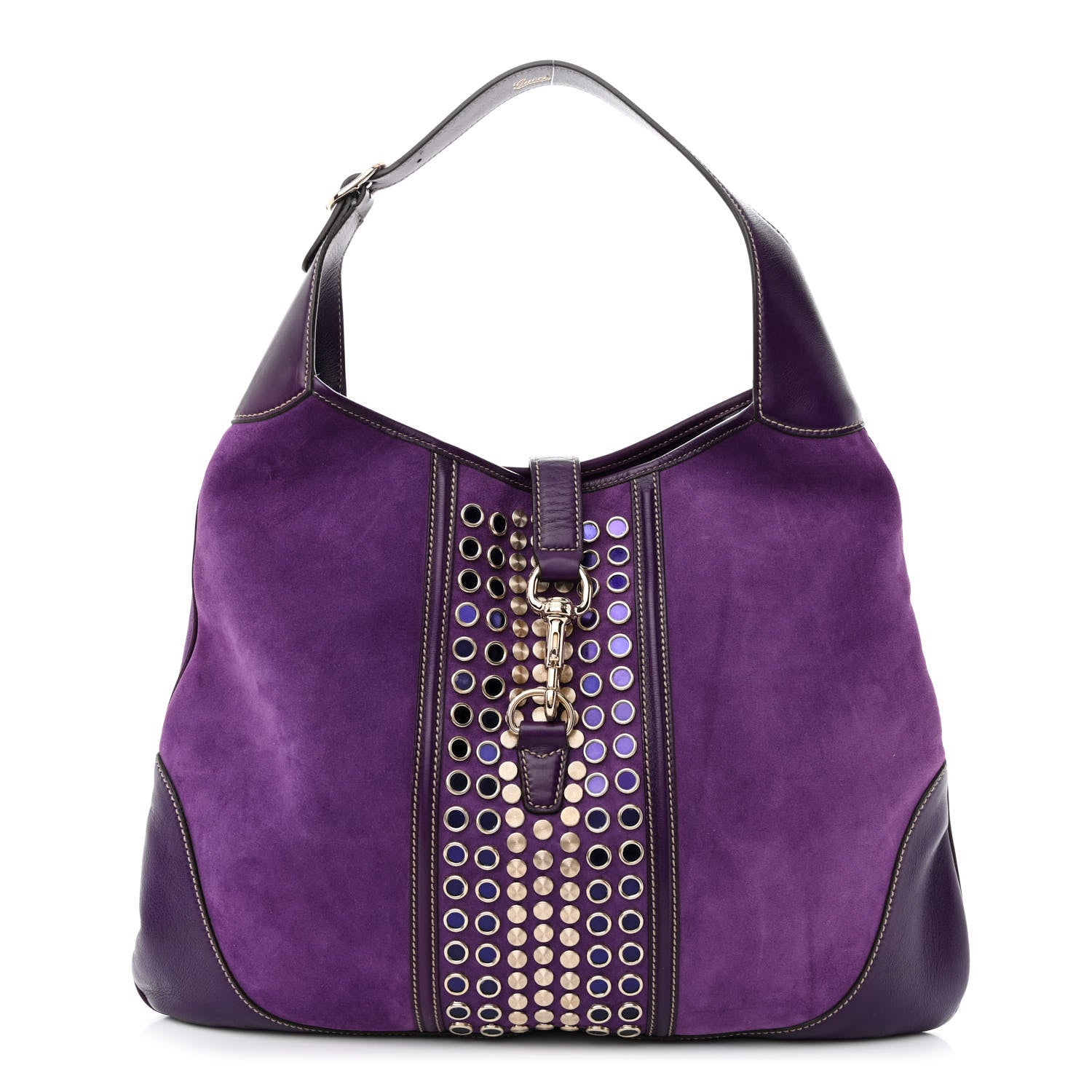 Gucci Suede Studded Large Jackie Shoulder Bag Purple 1 of 10