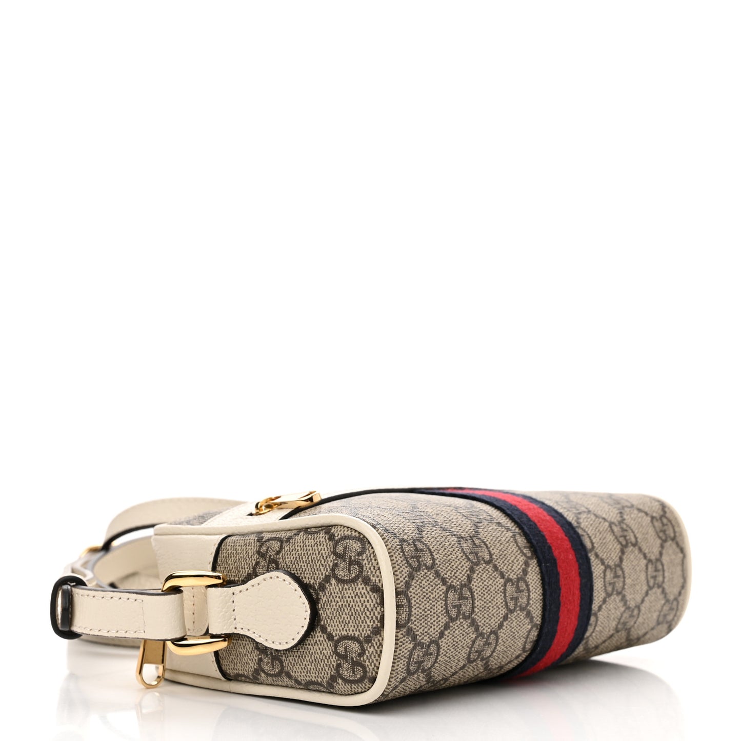 GG Supreme Monogram Textured Calfskin Web Mini Ophidia Shoulder Bag Beige Ebony Mystic White