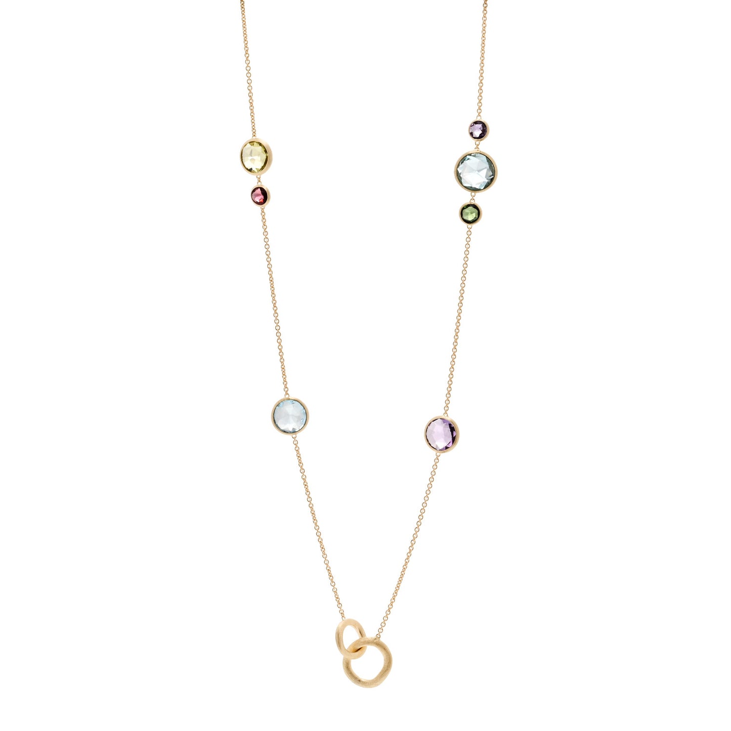 18K Yellow Gold Multi Gemstone Jaipur Long Station Link Necklace