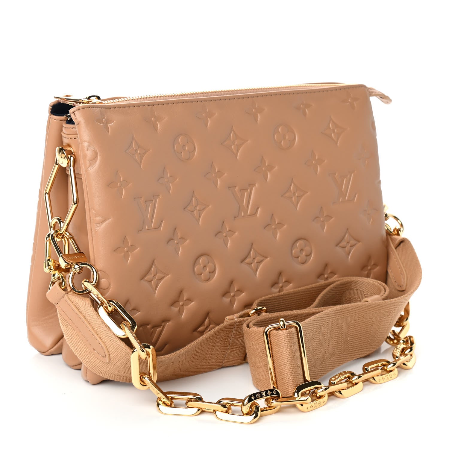 Louis Vuitton Lambskin Embossed Monogram Coussin PM Camel 3 of 10