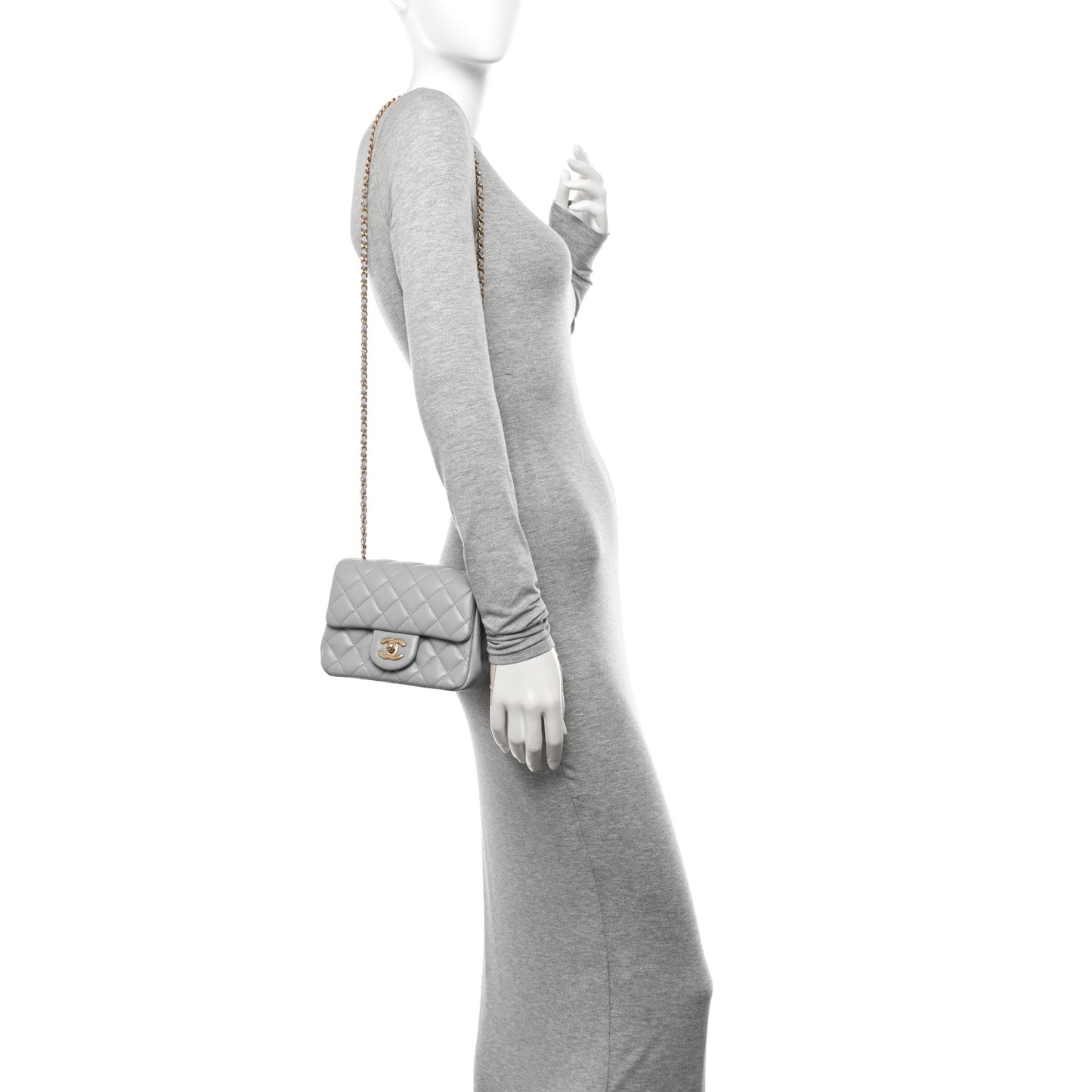 Lambskin Quilted Mini Pearl Crush Flap Light Grey