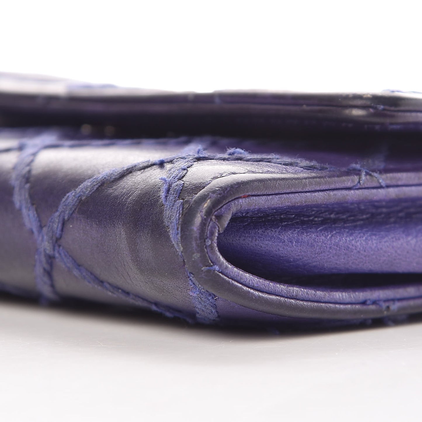Calfskin Diamond Stitched Card Holder Wallet Purple