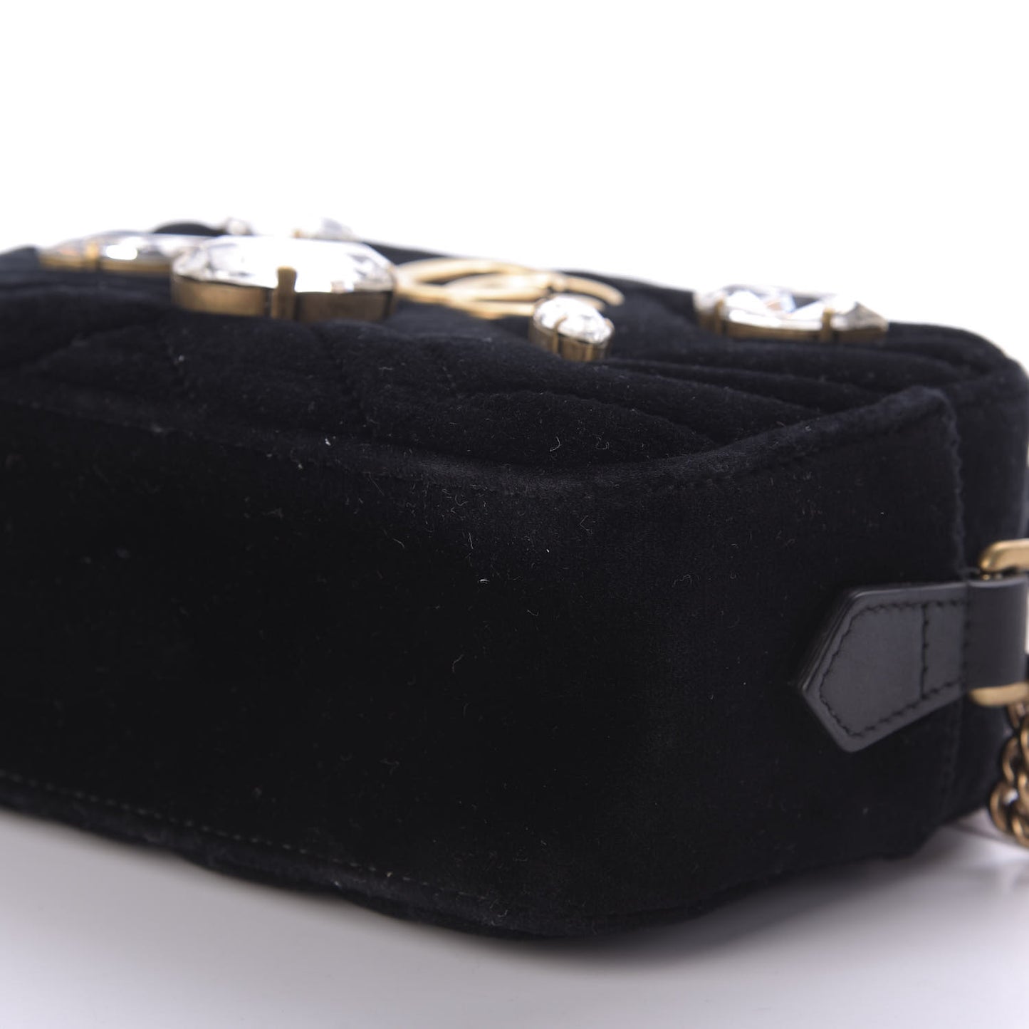 Velvet Matelasse Marquise Crystals Mini GG Marmont Chain Shoulder Bag Black