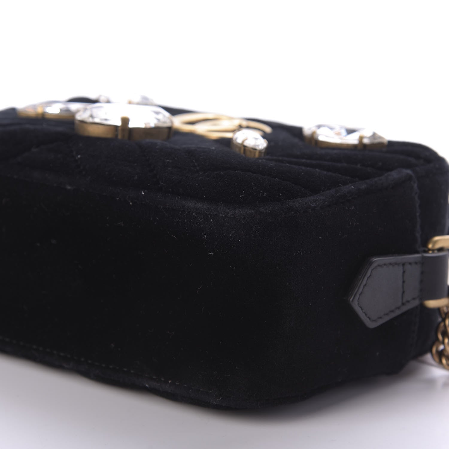 Gucci Velvet Matelasse Marquise Crystals Mini GG Marmont Chain Shoulder Bag Black 7 of 9