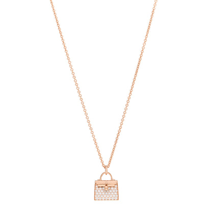 Hermes 18K Rose Gold Diamond Kelly Amulettes Pendant Necklace 1 of 4