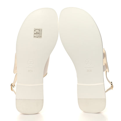 Chanel Goatskin CC Sandals 38.5 White 5 of 8
