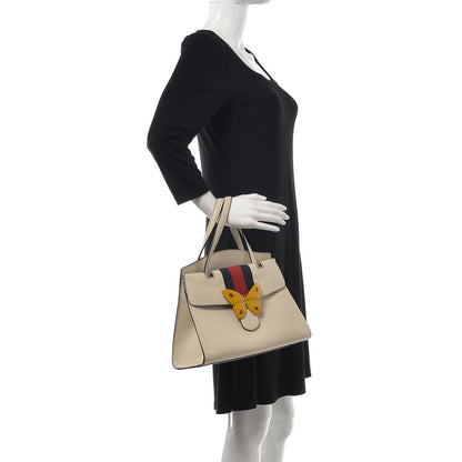 Gucci Grained Calfskin Web Stripe Butterfly Medium Totem Top Handle Bag White 2 of 18