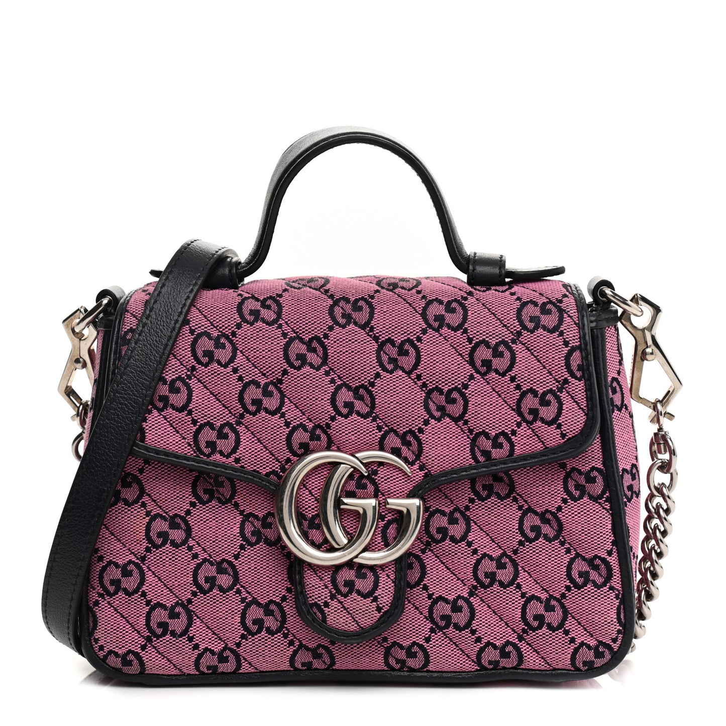 Monogram Multicolor Matelasse Diagonal Mini GG Marmont Top Handle Shoulder Bag Pink Blue