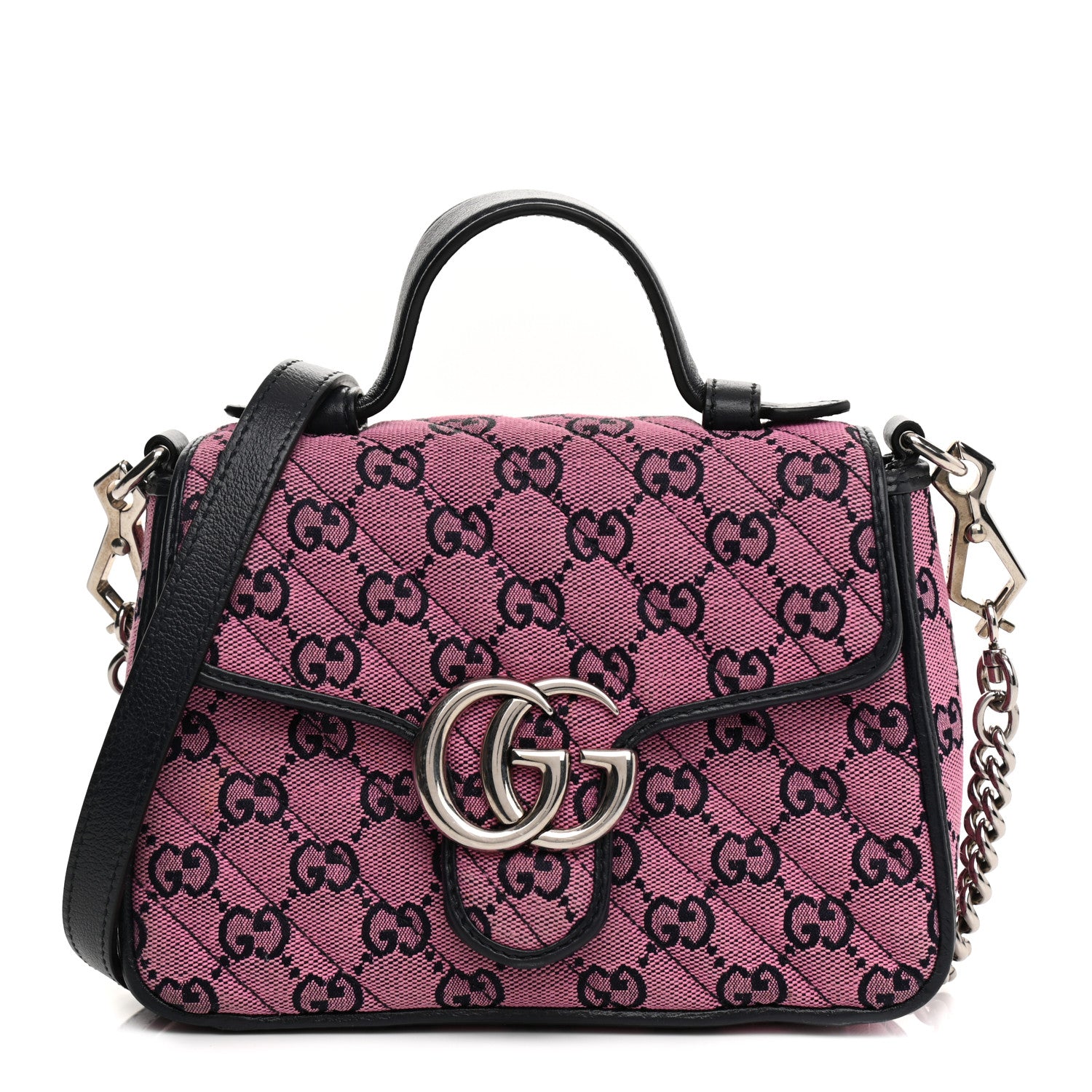 Gucci Monogram Multicolor Matelasse Diagonal Mini GG Marmont Top Handle Shoulder Bag Pink Blue 2 of 23