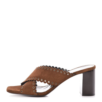 Saint Laurent Suede Eyelet LouLou 70 Mules 38 Land 1 of 8