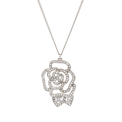 Chanel Crystal CC Camellia Necklace Silver 4 of 6