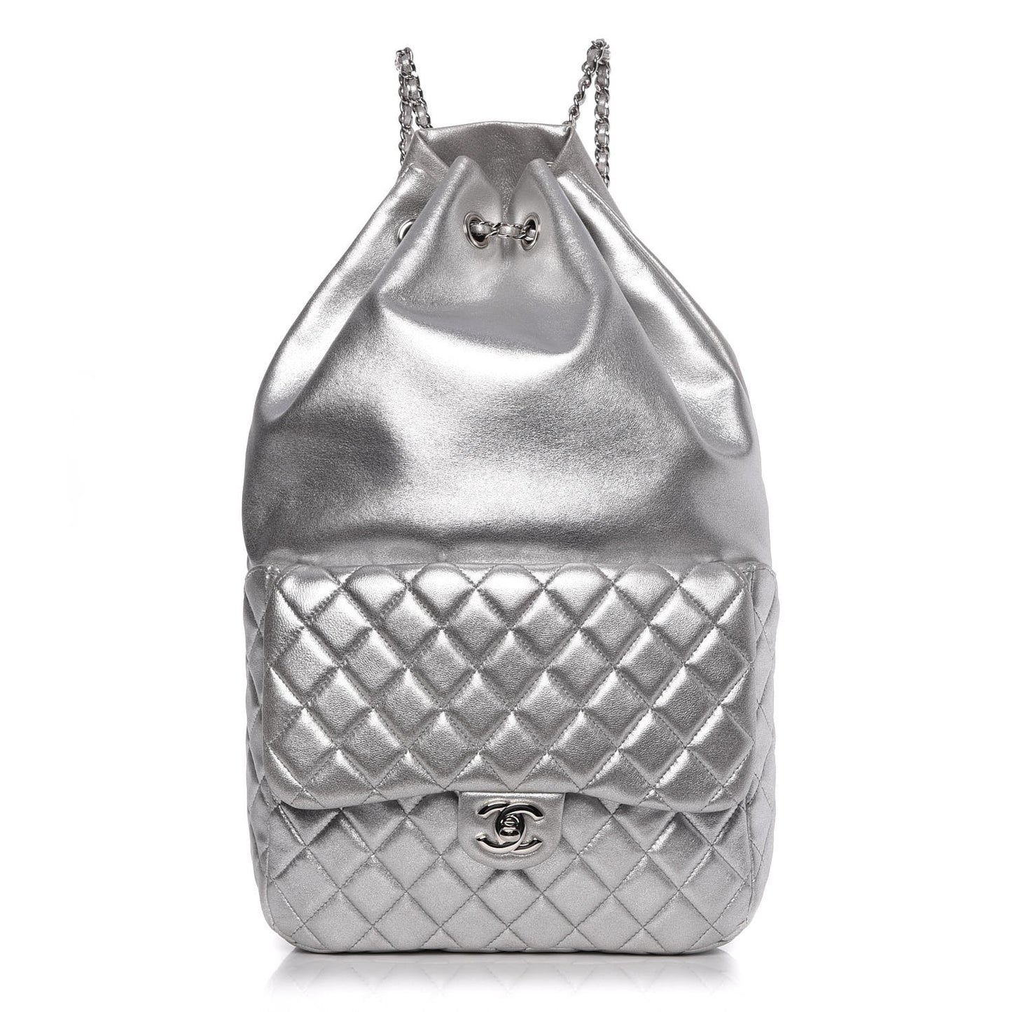 Metallic Lambskin Quilted Large In Seoul Backpack Silver
