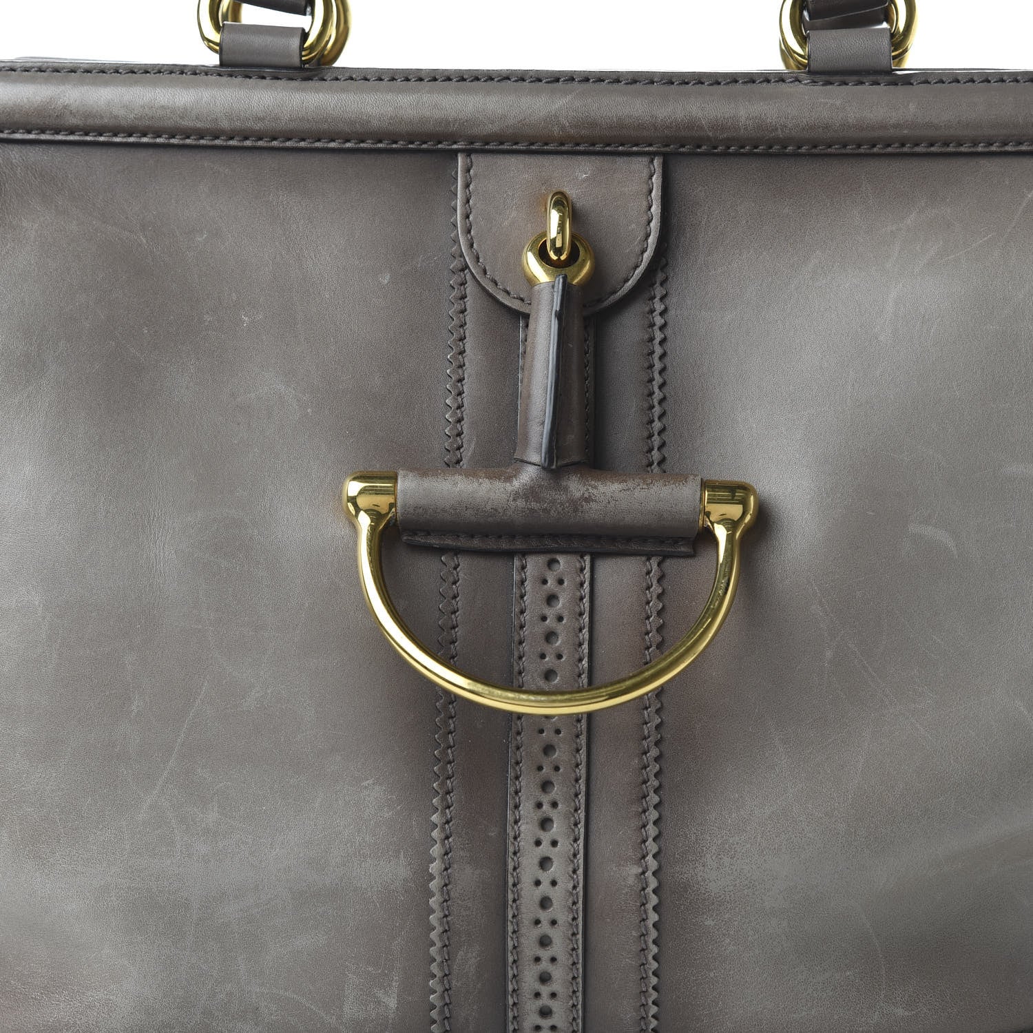 Gucci Calfskin Duilio Brogue Top Handle Bag Grey 10 of 10