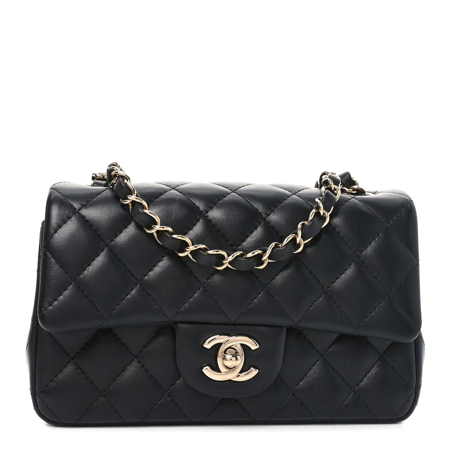 Lambskin Quilted Mini Rectangular Flap Black