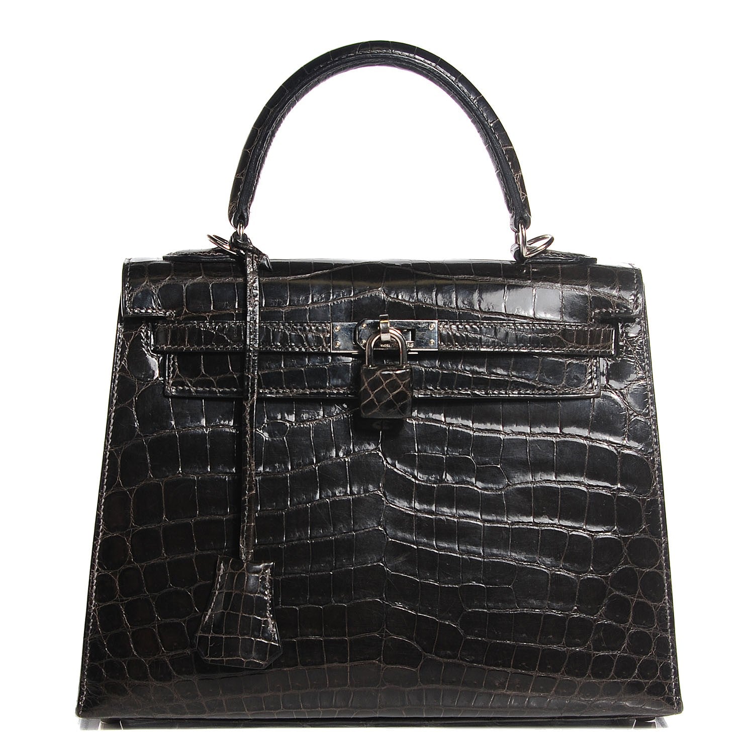 Hermes Shiny Niloticus Crocodile Kelly Sellier 25 Graphite 1 of 27