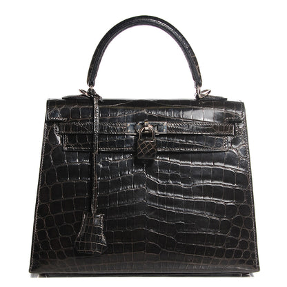 Hermes Shiny Niloticus Crocodile Kelly Sellier 25 Graphite 1 of 27