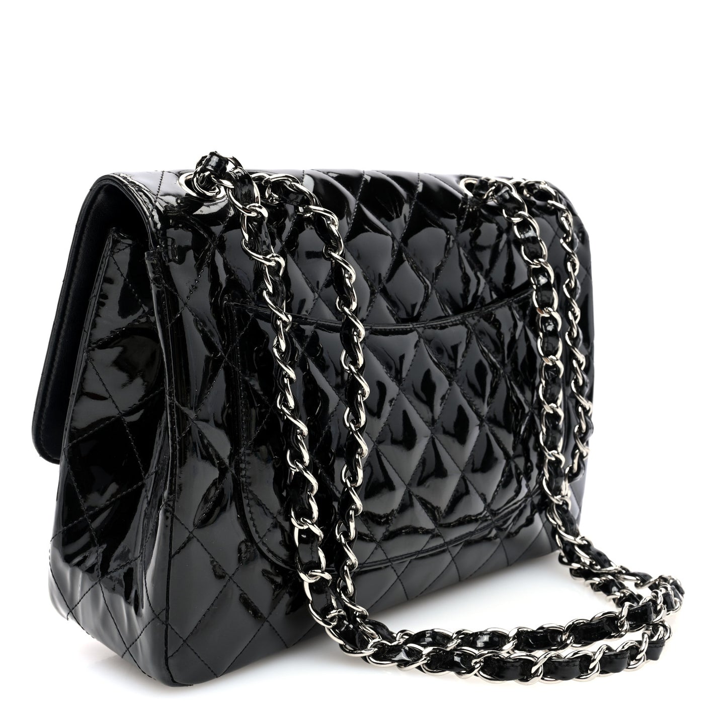 Patent Quilted Jumbo Double Flap Black