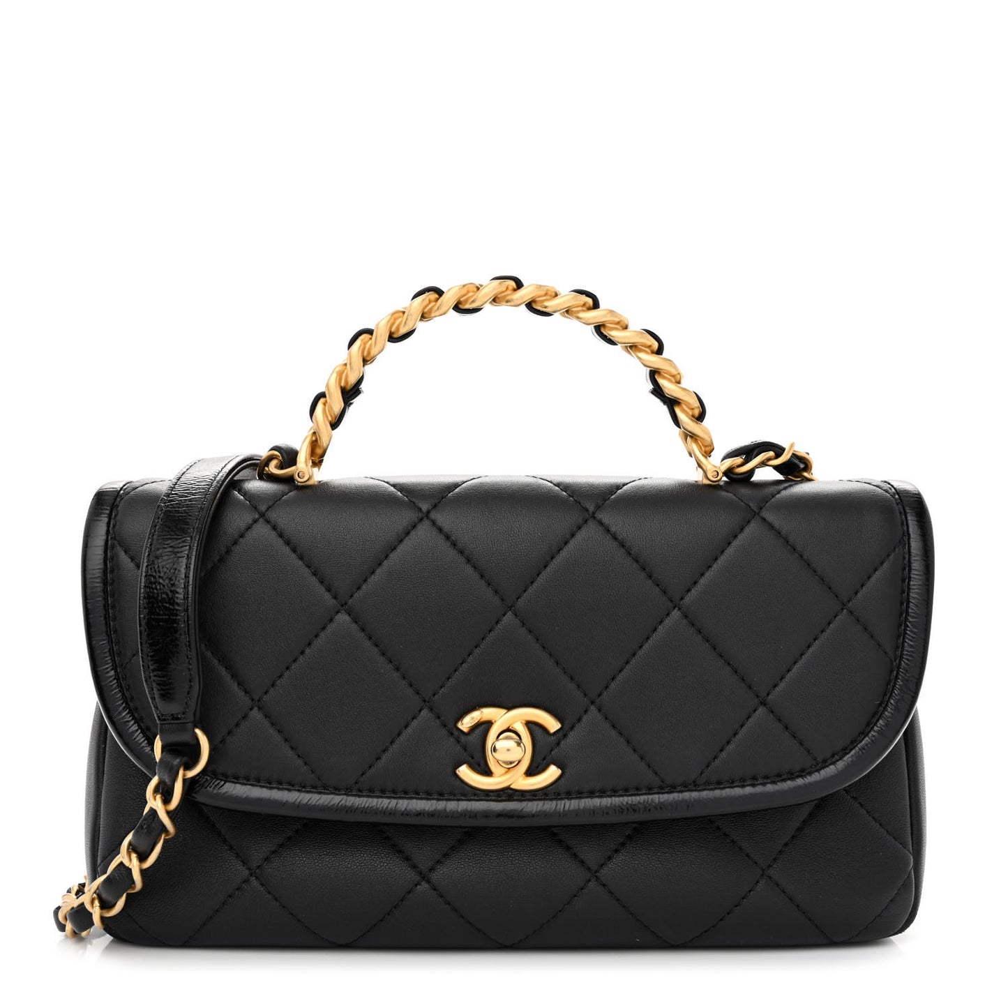 Lambskin Quilted Small La Parisienne Top Handle Flap Black