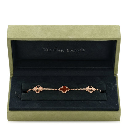 Van Cleef & Arpels 18K Rose Gold Carnelian 5 Motifs Guilloche Vintage Alhambra Bracelet 4 of 4
