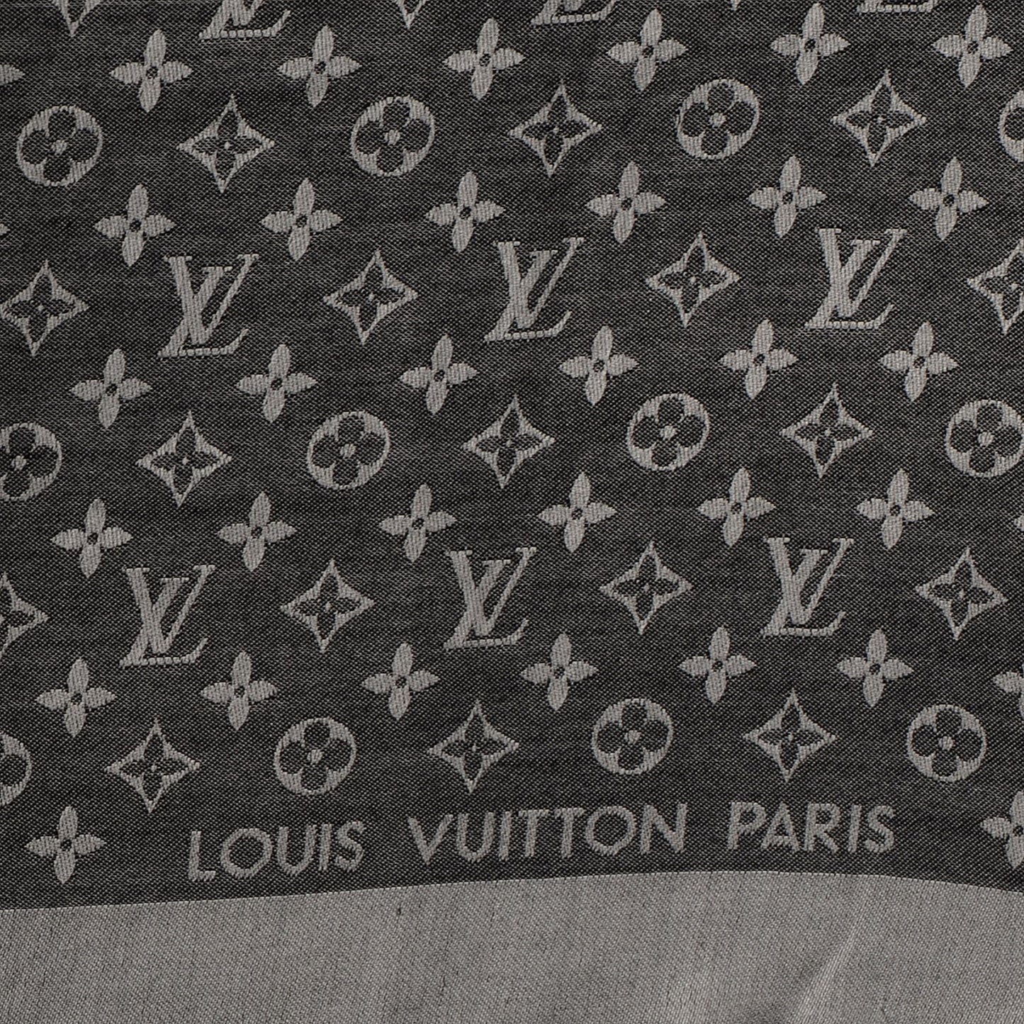 Silk Wool Monogram Denim Shawl Black