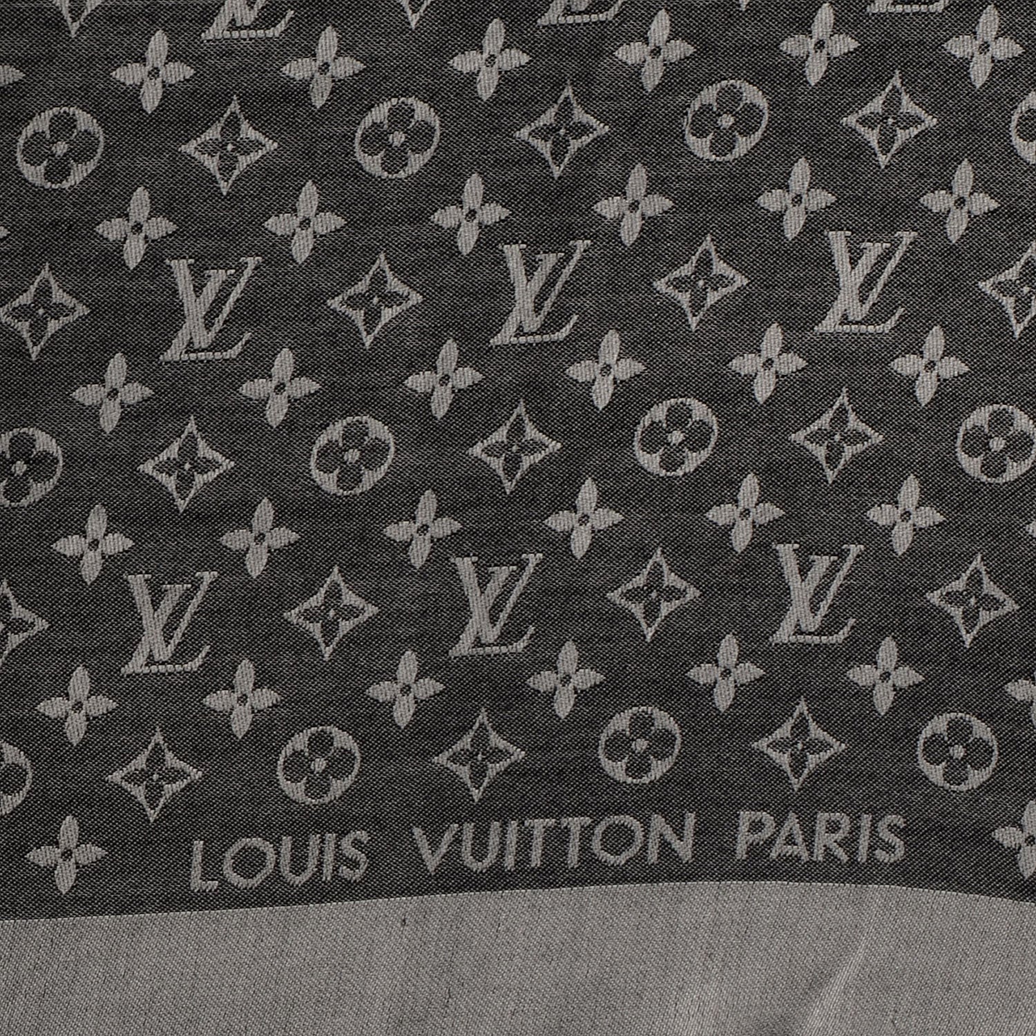 Louis Vuitton Silk Wool Monogram Denim Shawl Black 1 of 5