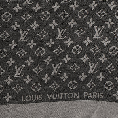 Louis Vuitton Silk Wool Monogram Denim Shawl Black 1 of 5
