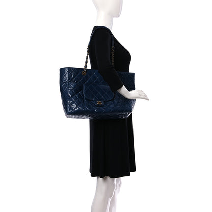 Chanel Glazed Calfskin Quilted Large Front Pocket Tote Blue 2 of 17