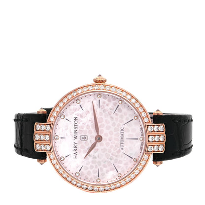 Harry Winston 18K Rose Gold Alligator Diamond Bezel Mother of Pearl Premier 36mm Automatic Watch 2 of 5