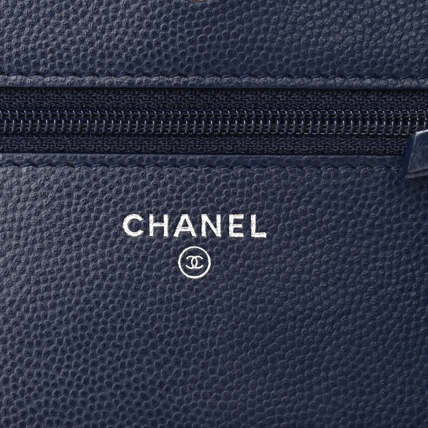 Caviar Chevron Quilted Wallet On Chain WOC Navy