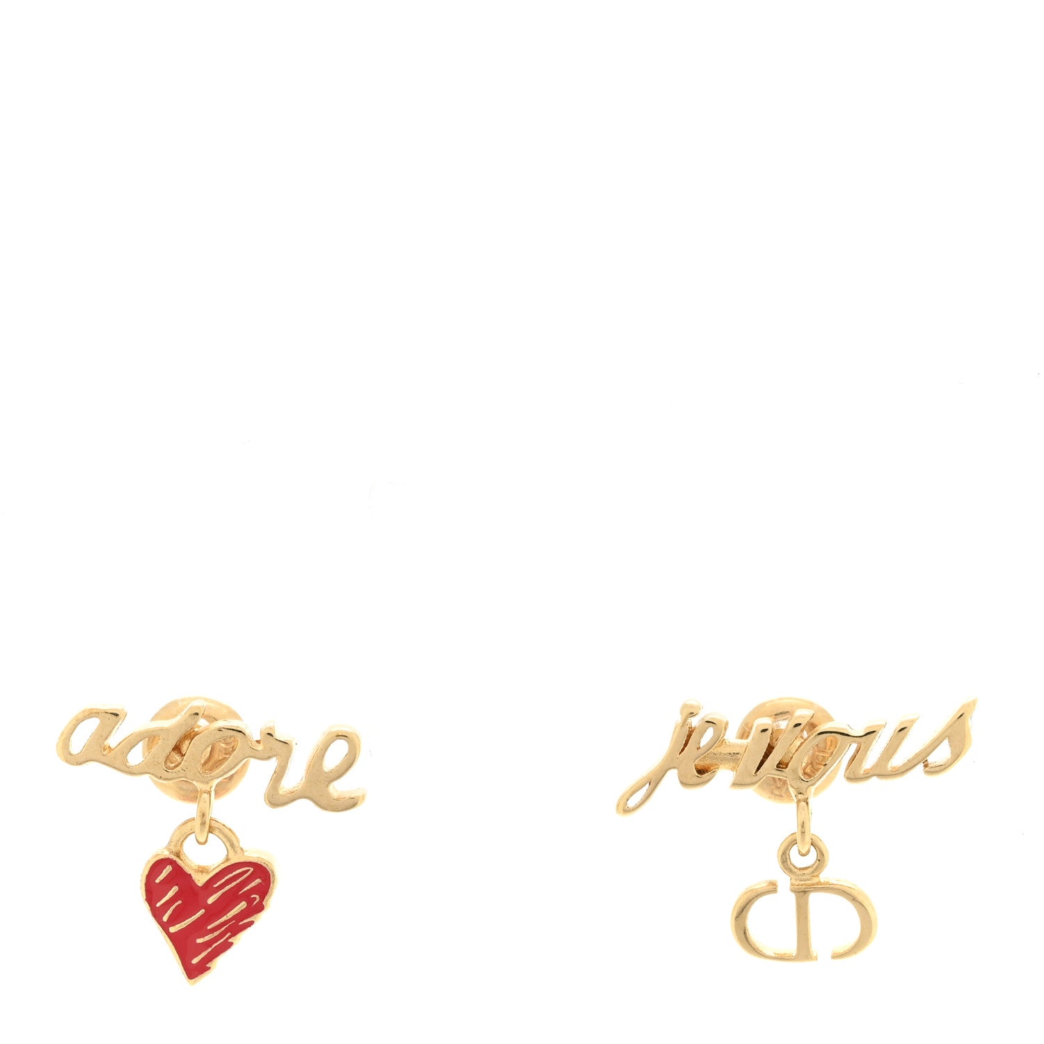 Christian Dior Metal Dioramour Je Vous Adore Heart Earrings Gold Red 1 of 5