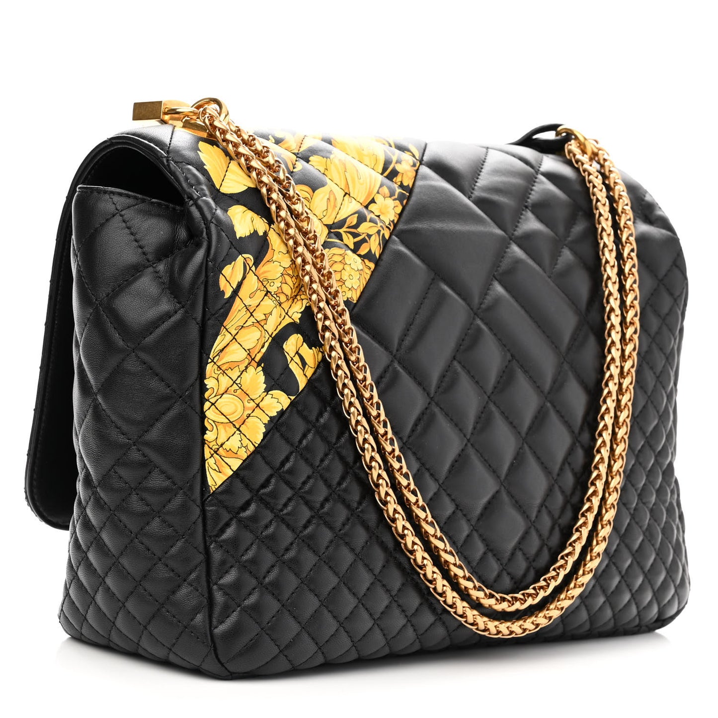Nappa Quilted Barocco Print Icon Shoulder Bag Black
