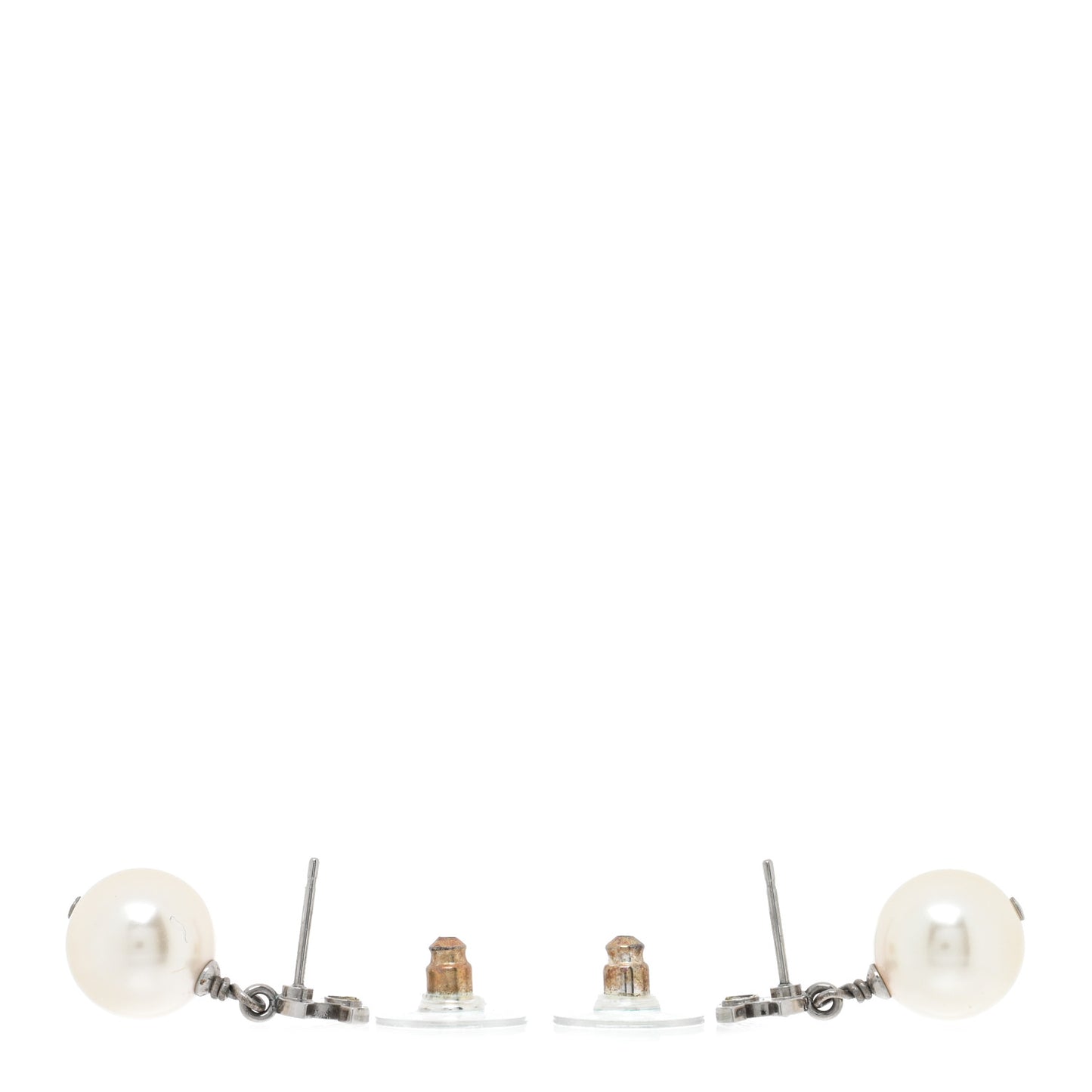 Crystal Pearl CC Drop Earrings Silver Pearly White