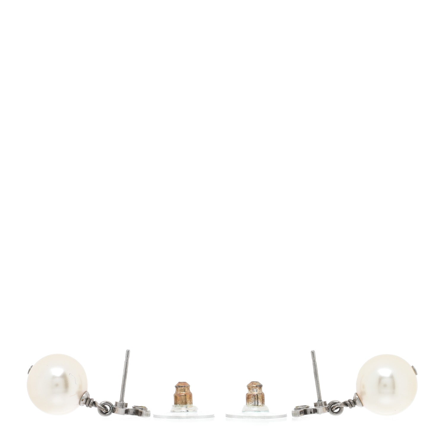 Chanel Crystal Pearl CC Drop Earrings Silver Pearly White 3 of 4