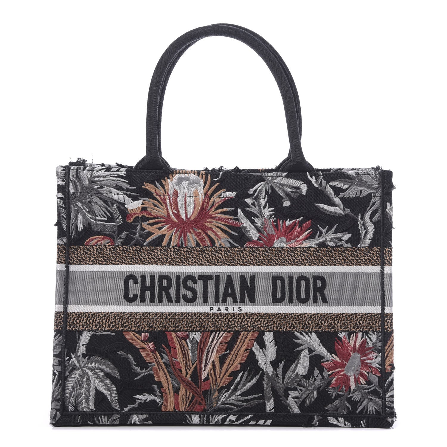 Christian Dior Canvas Embroidered Medium Camouflage Flowers Book Tote Black Multicolor 1 of 17