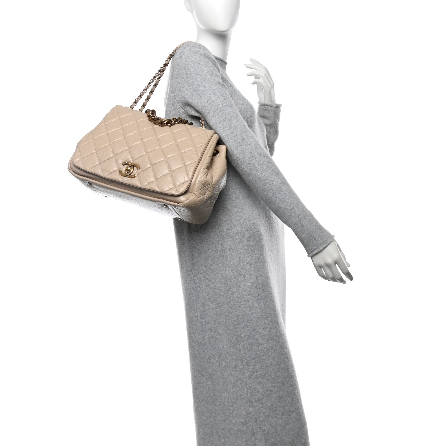 Chanel Aged Calfskin Quilted Large Pondichery Flap Beige 2 of 10