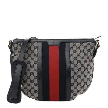 Gucci Monogram Vintage Web Medium Half Moon Hobo Navy 1 of 12