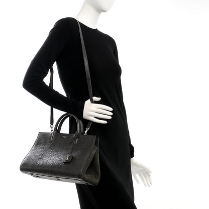 Saint Laurent Calfskin Crocodile Embossed Suede Small Cabas Rive Gauche Dark Anthracite 2 of 8