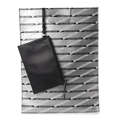 Balenciaga Metallic Calfskin Losange Monogram Plastic Bag Shopper S Silver Black White 1 of 11