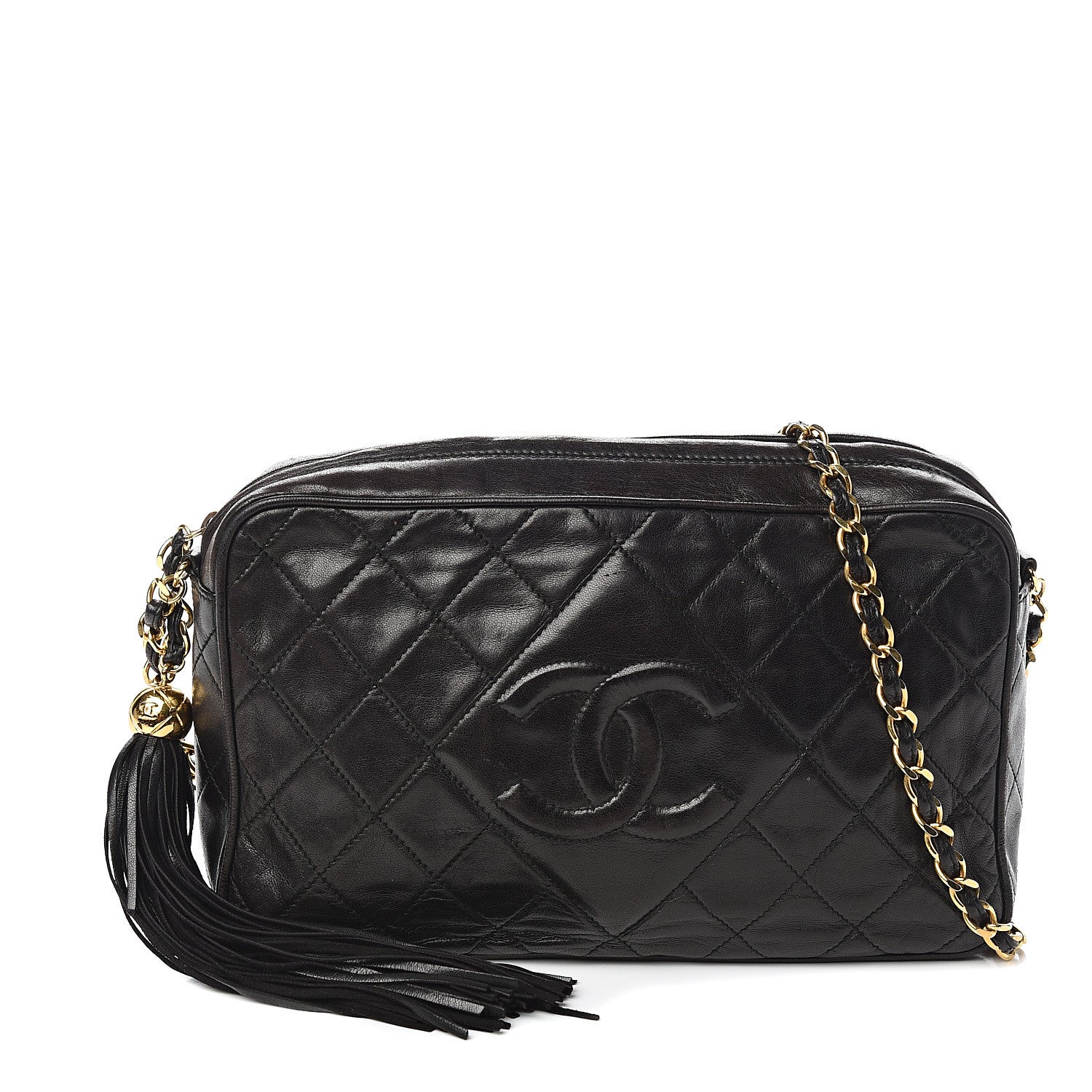 Chanel Lambskin Quilted CC Tassel Camera Case Black 1 of 10