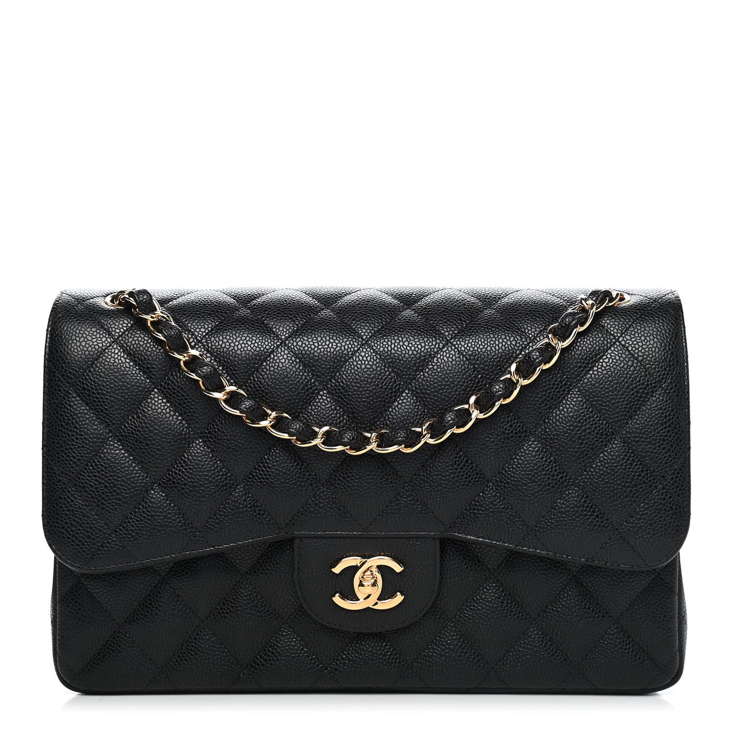 Caviar Quilted Jumbo Double Flap Black
