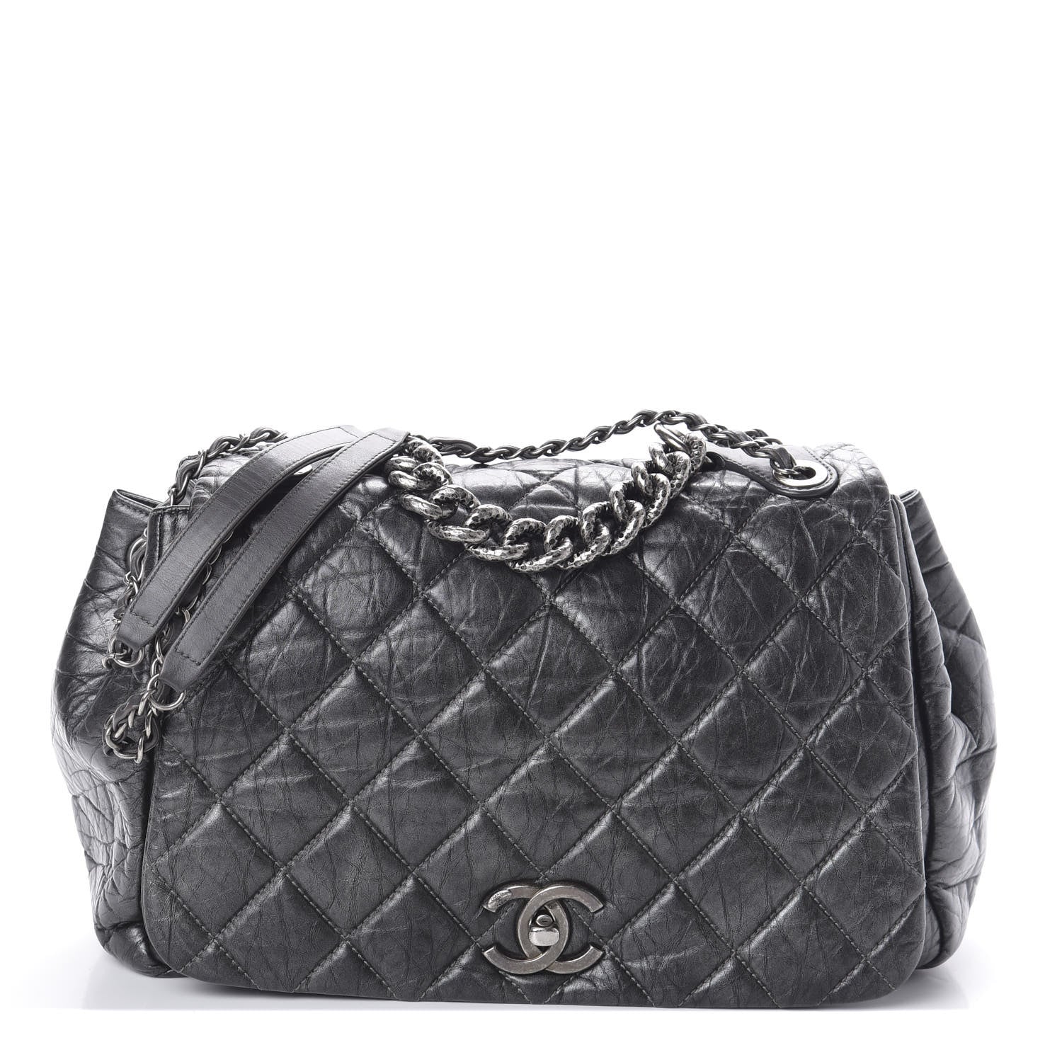 Chanel Metallic Aged Calfskin Quilted Large Pondichery Flap Dark Grey 1 of 10