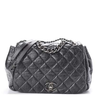 Chanel Metallic Aged Calfskin Quilted Large Pondichery Flap Dark Grey 1 of 10