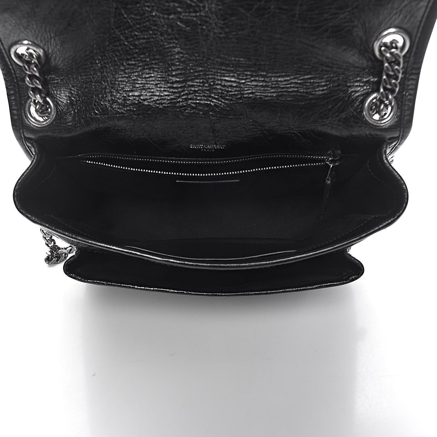 Crinkled Calfskin Matelasse Monogram Medium Niki Chain Satchel Black