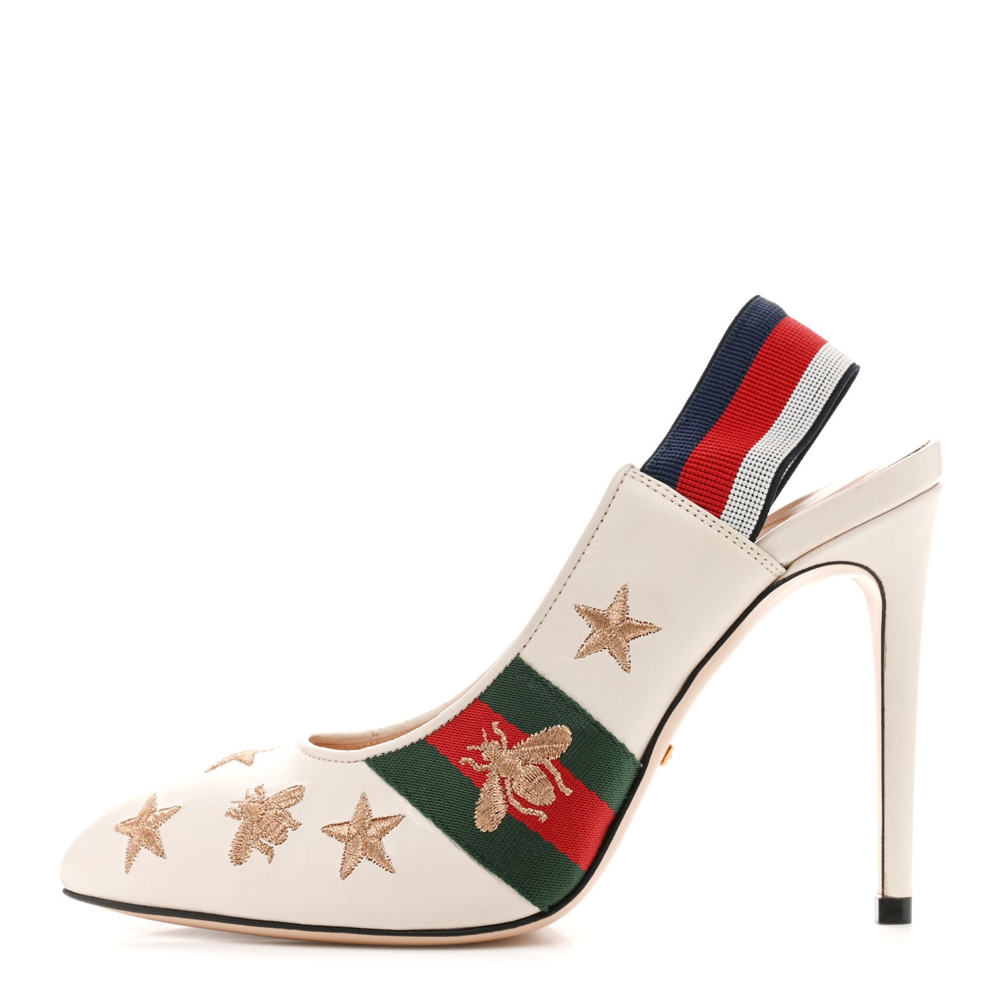 Malaga Kid Web Bee Star Embroidered Sylvie High Heel Slingback Pumps 36.5 White