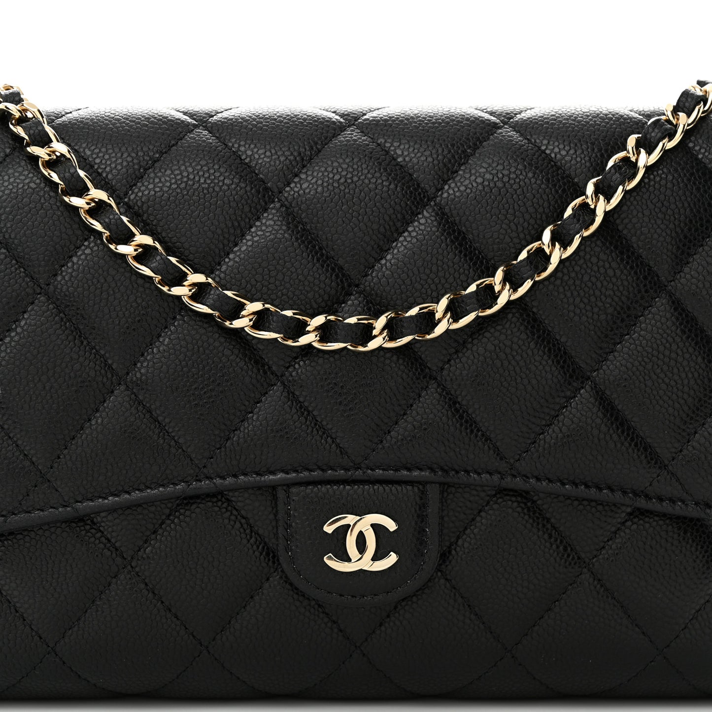 Caviar Quilted Compact Wallet On Chain WOC Black