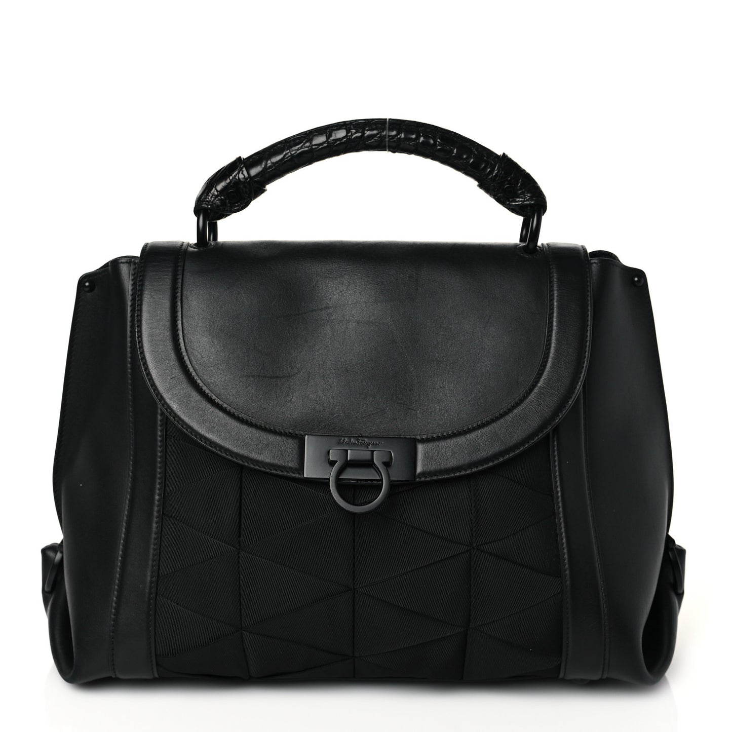 Calfskin Nylon Suzanna Gancini Satchel Black